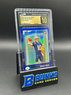 2024 Drake Maye Donruss Optic Blue Hyper Rc CGC Pristine 10 Pop 1
