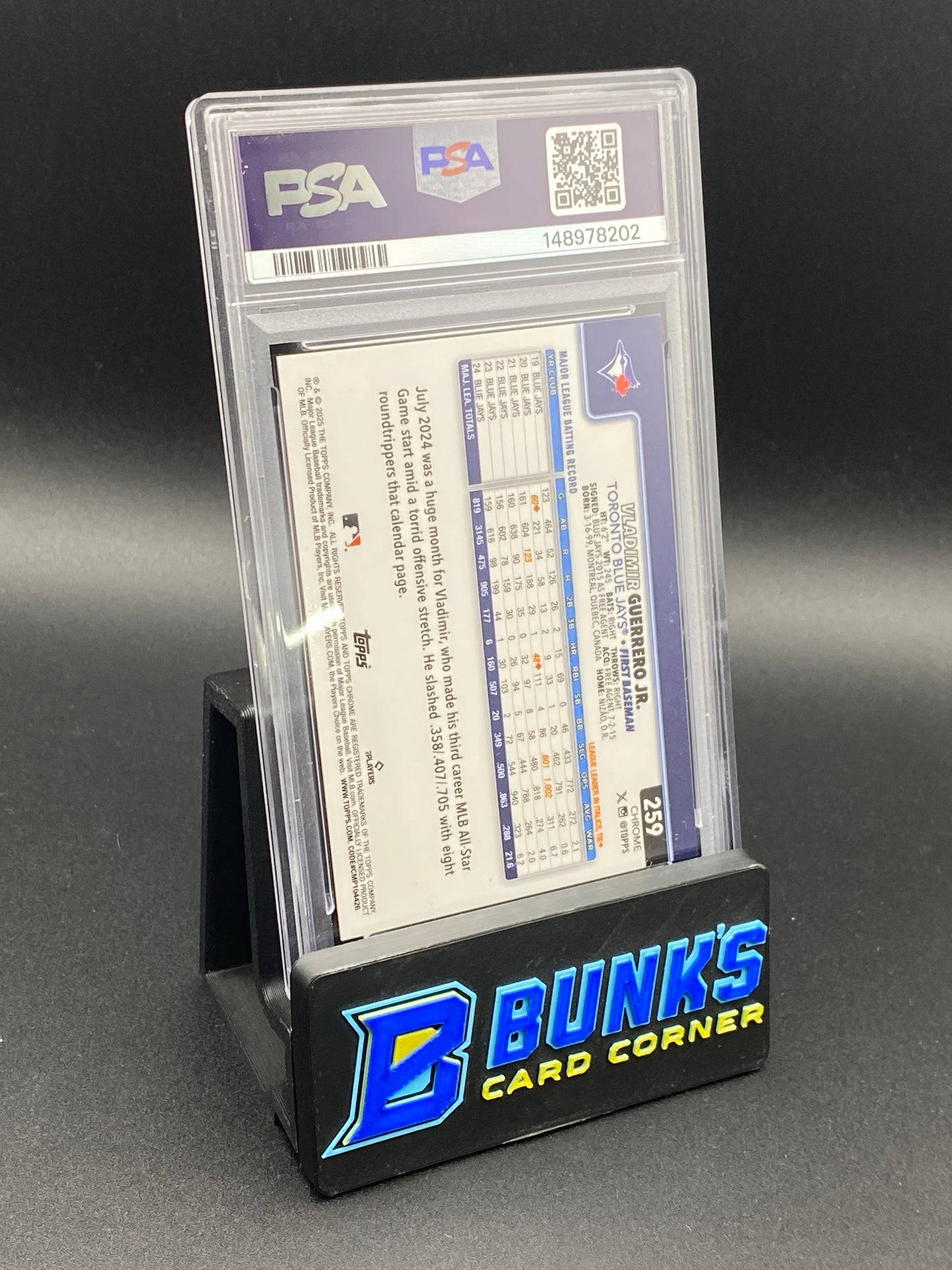 2025 Vladimir Gurrero Jr. Topps Chrome Black 1/10 PSA 9