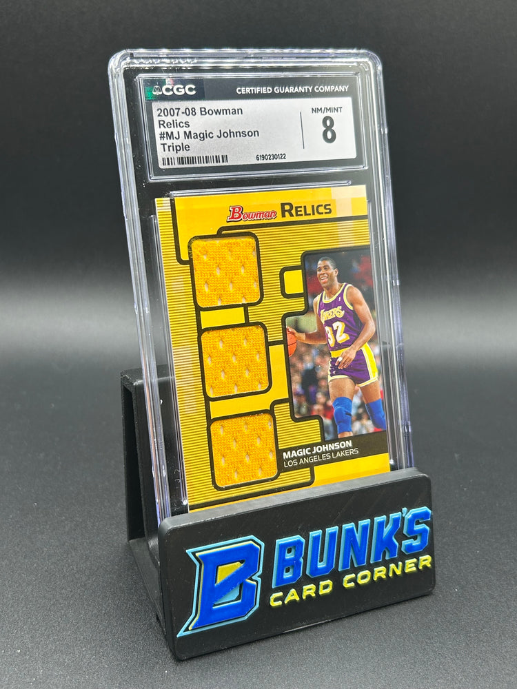 2007-08 Magic Johnson Bowman Relics Triple Game Worn 98/99 CGC 8