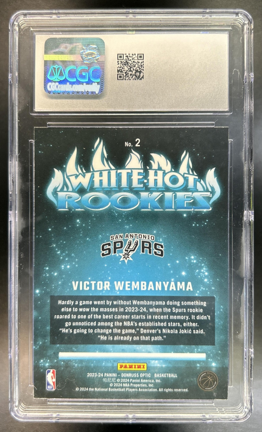 Victor Wembanyama 2023-24 Panini Donruss Optic #2 White Hot Rookies RC Spurs CGC 10