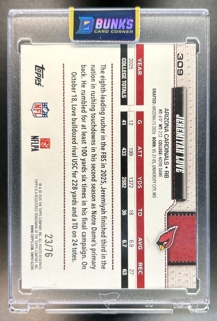 Jeremiyah Love 2026 Topps #309 Independence Day 23/76 RC Cardinals