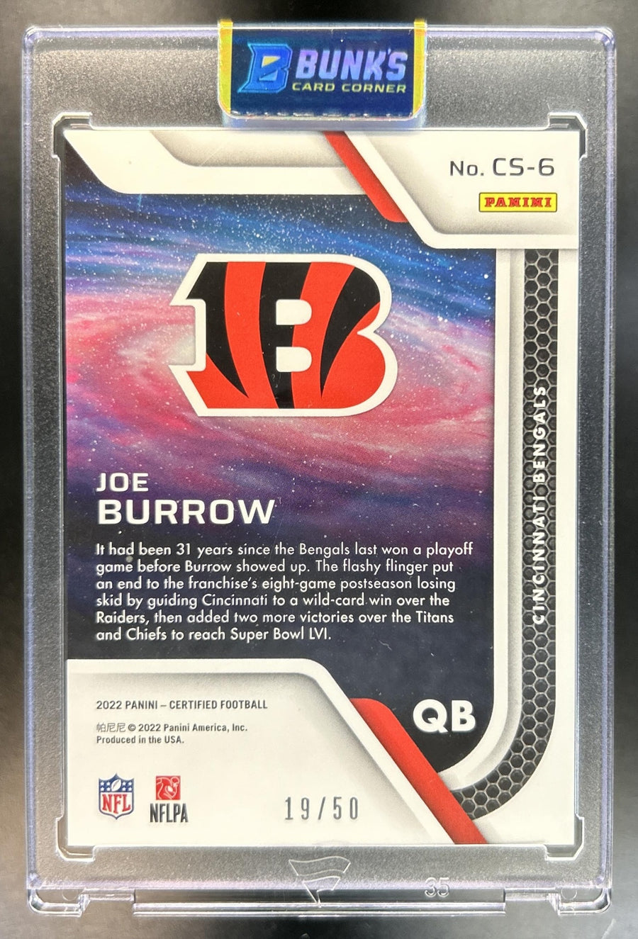Joe Burrow 2022 Panini Certified #CS-6 Stars Mirror Teal 19/50 Bengals