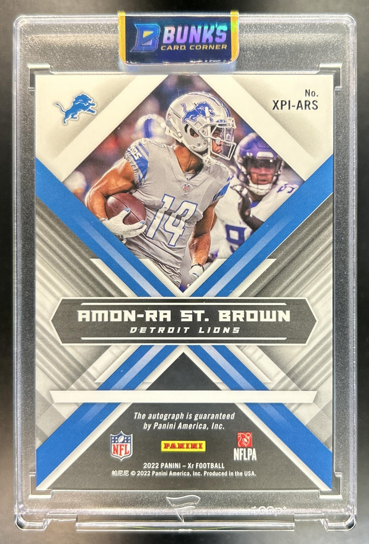 Amon-Ra St. Brown 2022 Panini XR #XPI-ARS X Ponential Ink Blue 23 Auto Lions