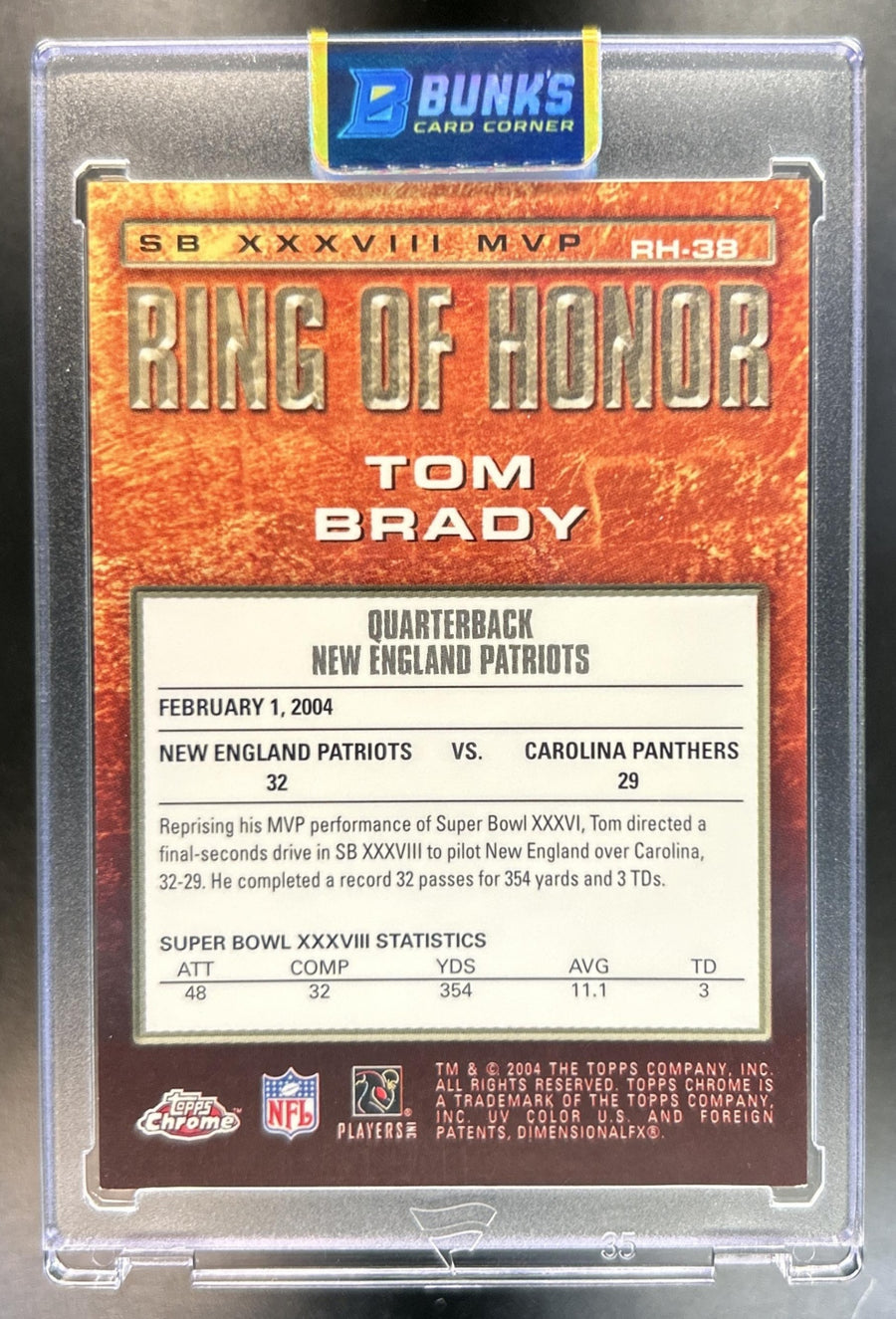 Tom Brady 2004 Topps Chrome #RH-38 Ring of Honor: Patriots