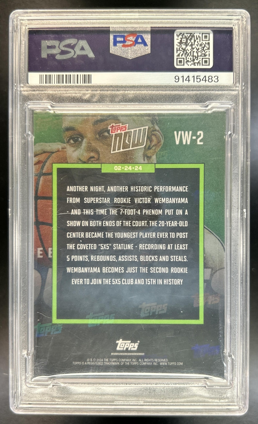Victor Wembanyama 2023-24 Topps Now #VW-2 RC Spurs PSA 10