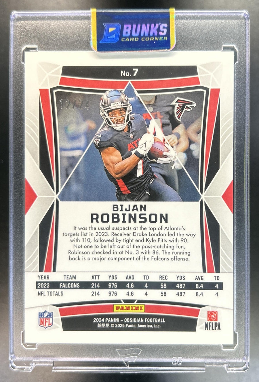 Bijan Robinson 2024 Panini Obsidian #7 Orange Mosaic International 12/24 Falcons