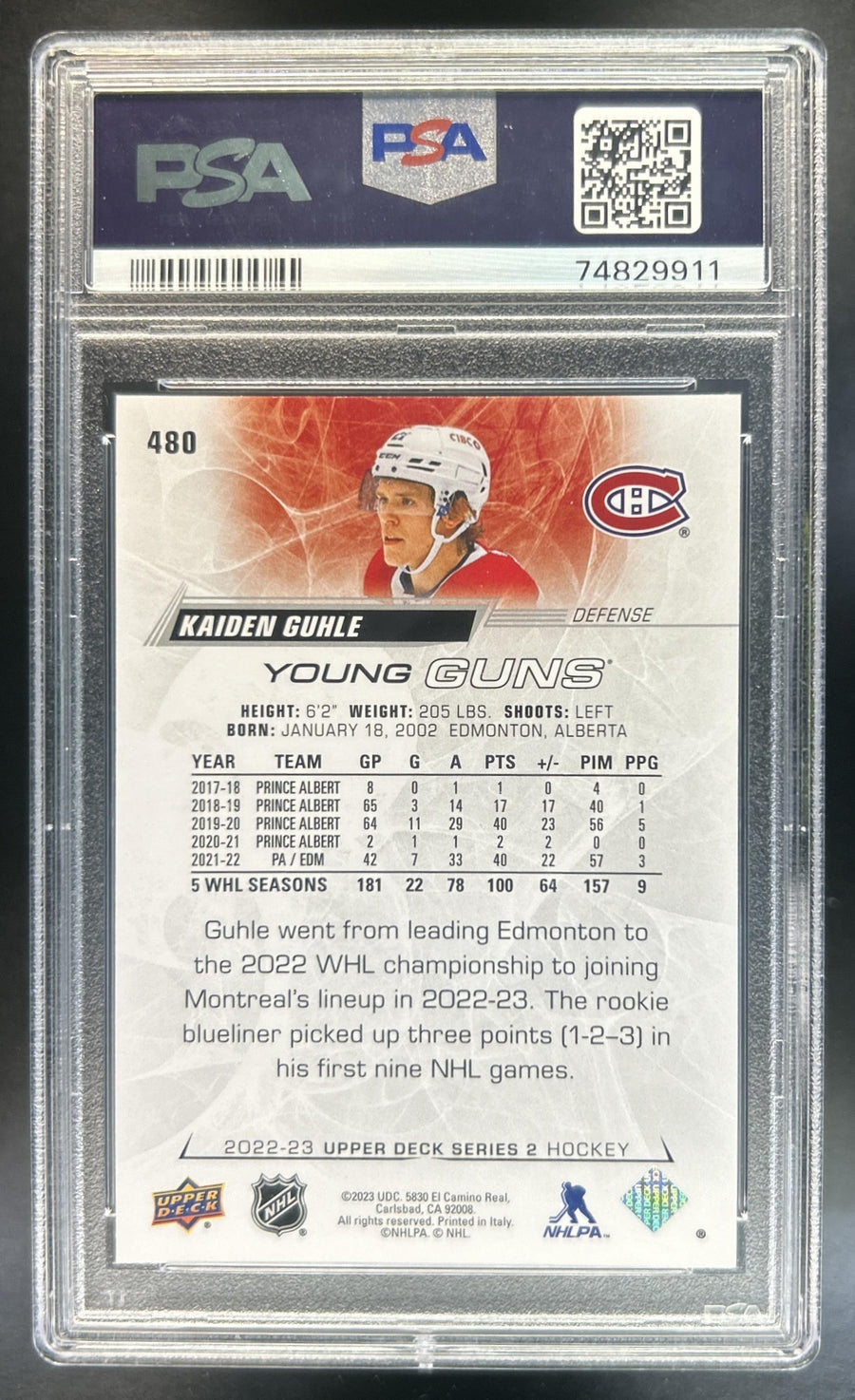 Kaiden Guhle #480 Young Guns RC Canadiens PSA 9