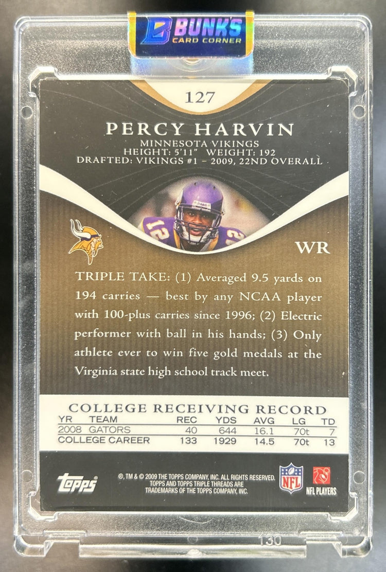 Percy Harvin 2009 Topps Triple Threads #127 3/30 Rookie Auto Relic Prime Printing Plates Black RC Vikings