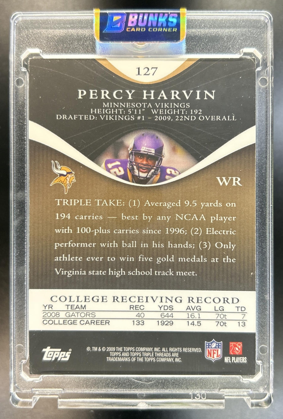 Percy Harvin 2009 Topps Triple Threads #127 3/30 Rookie Auto Relic Prime Printing Plates Black RC Vikings