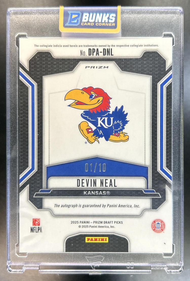 Devin Neal 2025 Panini Prizm Draft Picks #DPA-DNL Auto Gold Jayhawks