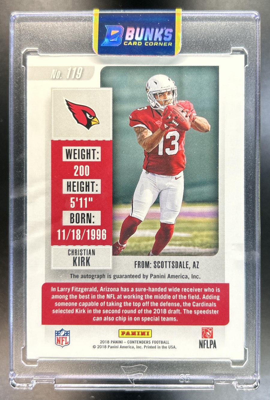 Christian Kirk 2018 Panini Contenders #119 Rookie Cracked Ice Ticket RPS 22/24 Auto RC Cardinals