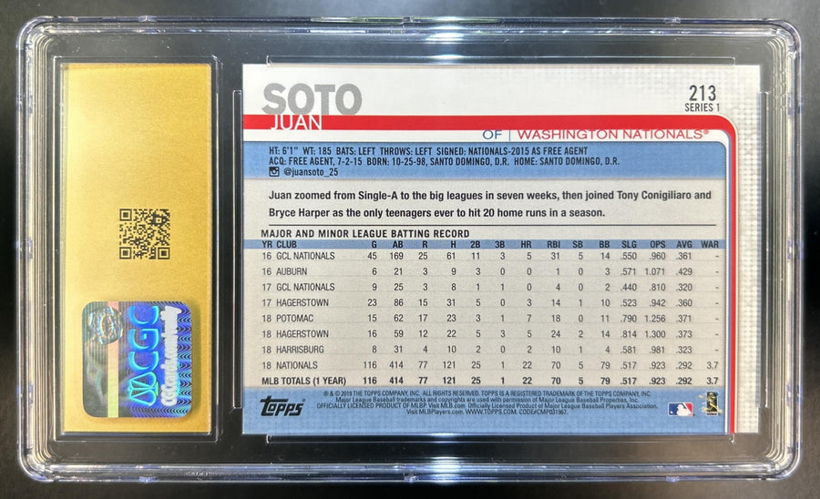 Juan Soto 2019 Topps #213 Super Rookie All-Star Nationals CGC 10