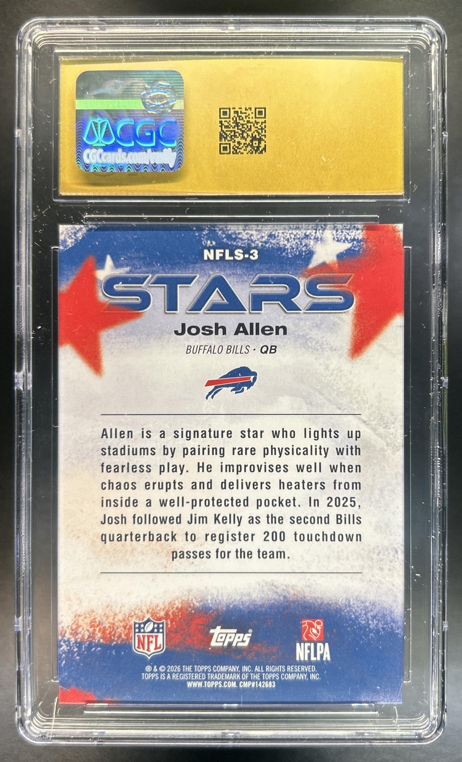 Josh Allen 2026 Topps #NFLS-3 NFL Stars Bills CGC Pristine 10