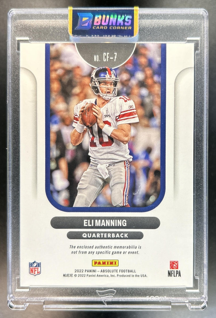 Eli Manning 2022 Panini Absolute #CF-7 Championship Fabric Holo Silver 11/25 MEM Giants