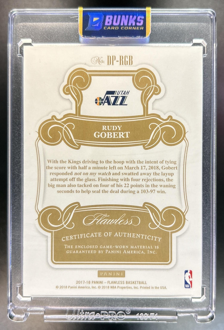 Rudy Gobert 2017-18 Panini Flawless #DP-RGB Dual Patches Ruby 10/15 Jazz