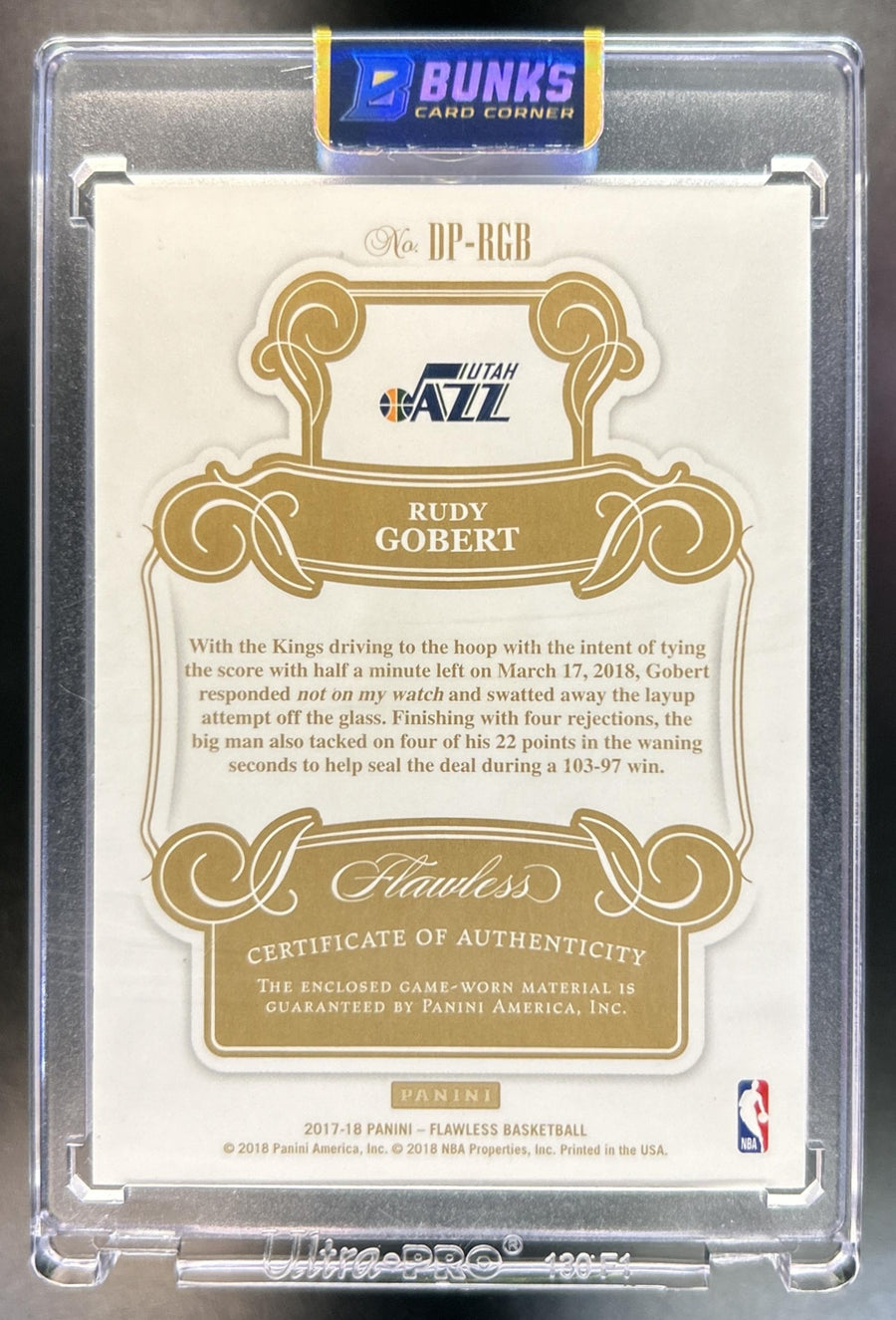 Rudy Gobert 2017-18 Panini Flawless #DP-RGB Dual Patches Ruby 10/15 Jazz