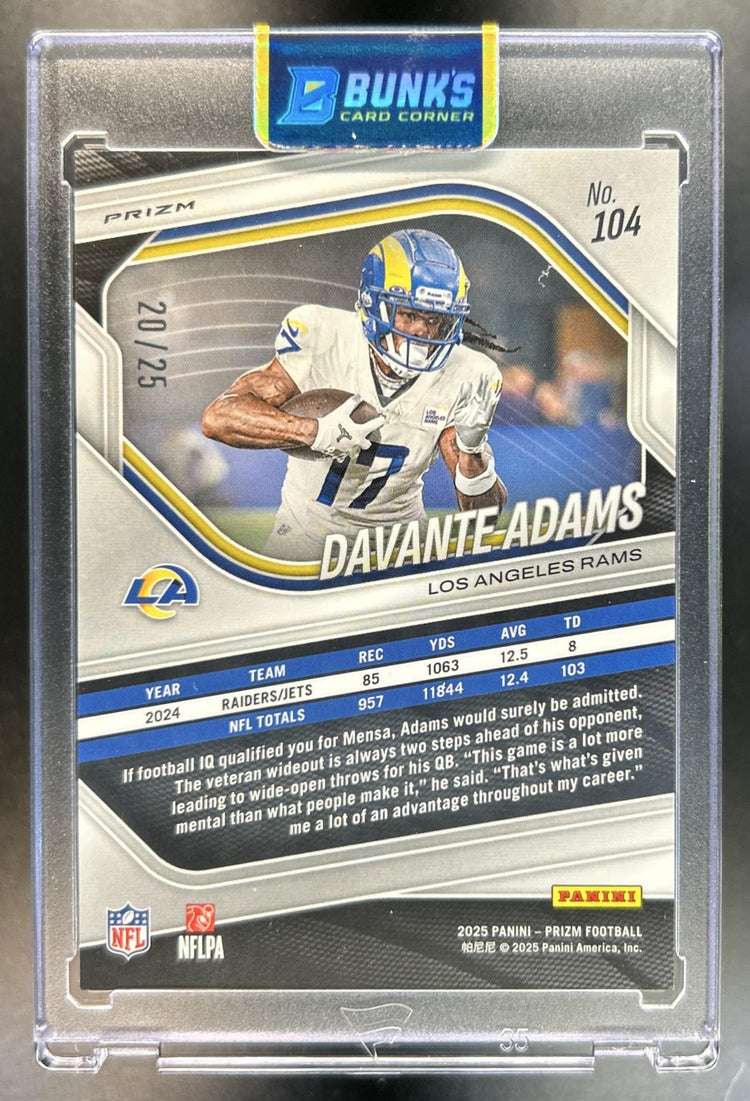 Davante Adams 2025 Panini Prizm #104 No Huddle Pink 20/25 Rams