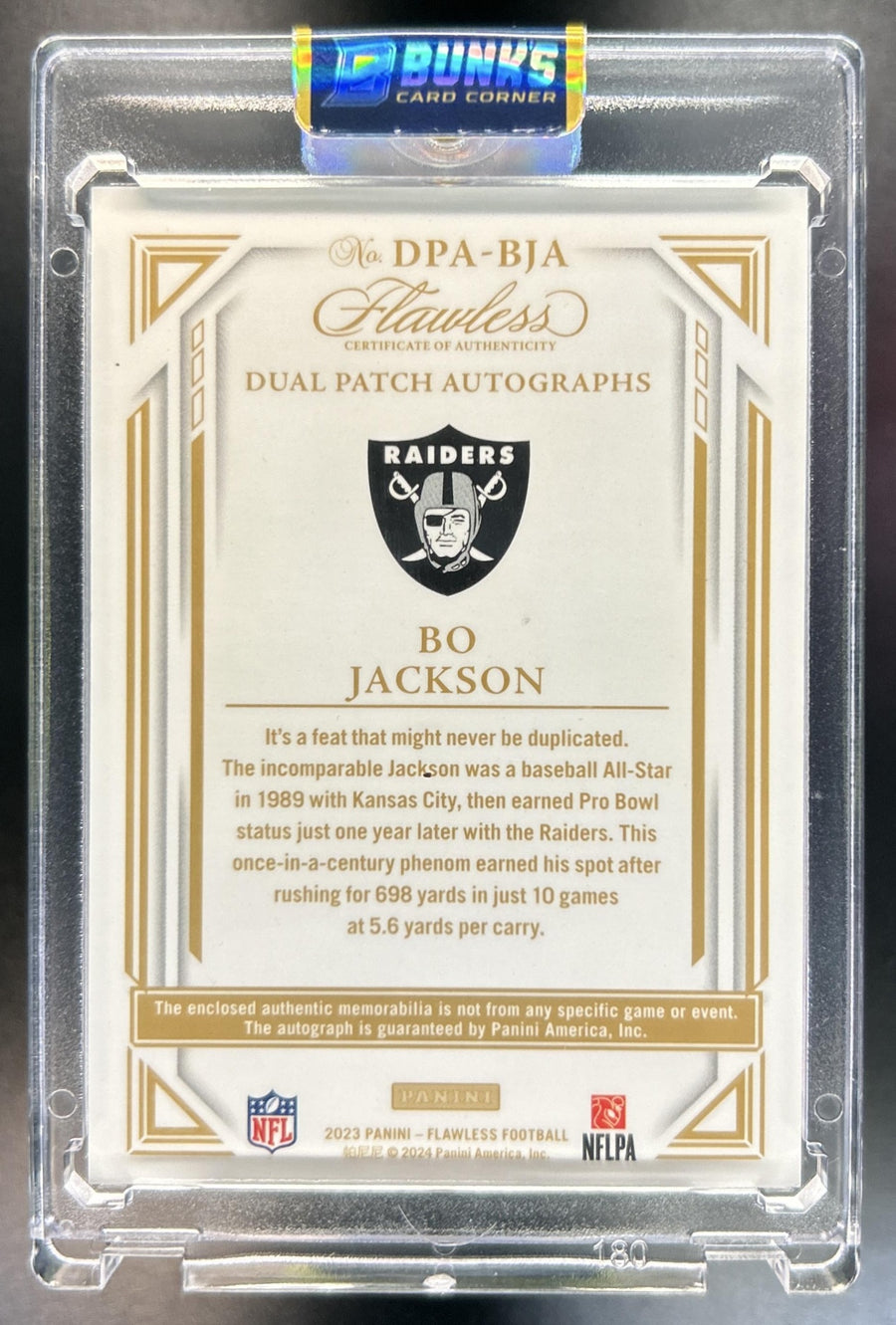 Bo Jackson 2023 Panini Flawless #DPA-BJA Dual Patch Auto 10/25 MEM Raiders