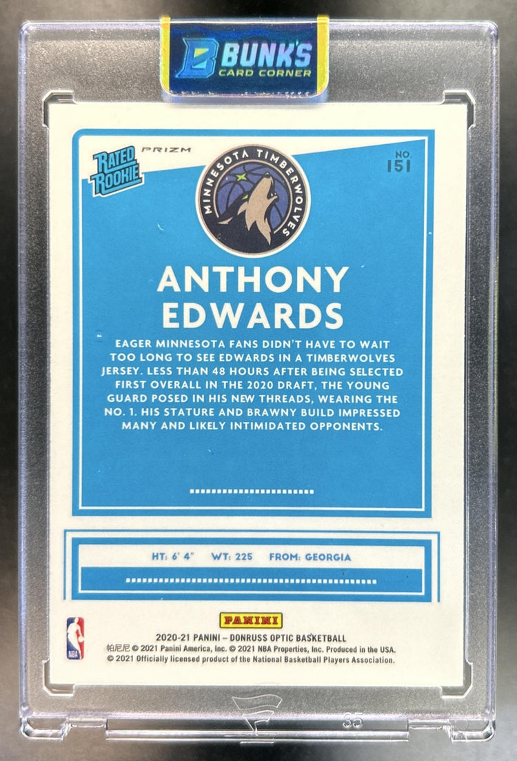 Anthony Edwards 2020-21 Panini Donruss Optic #151 Purple Pulsar Prizm RC Timberwolves