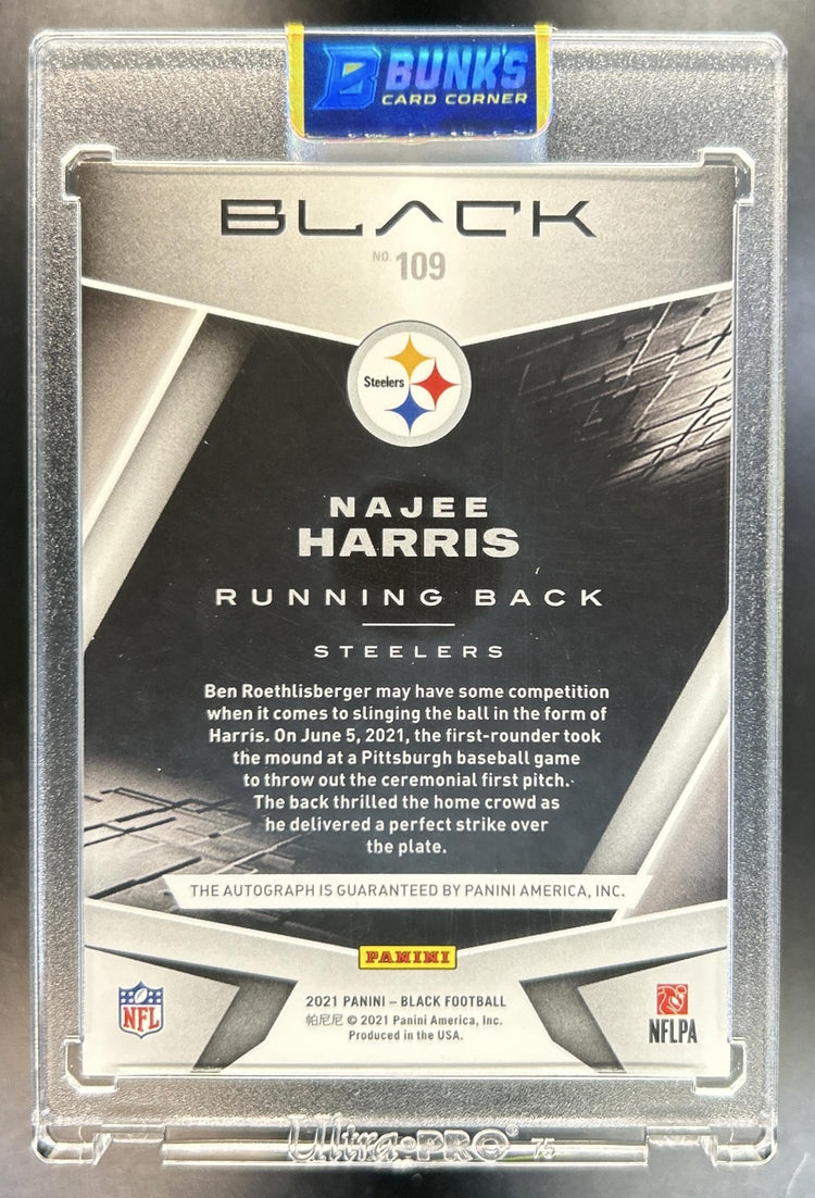 Najee Harris 2021 Panini Black #109 Rookies Auto Silver 1/25 RC Steelers