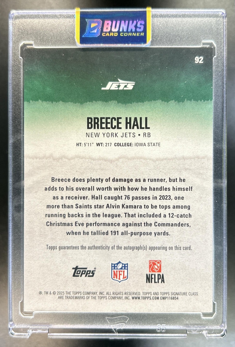 Breece Hall 2025 Topps Signature Class #92 Veteran Auto Holo Foil 100/275 Jets