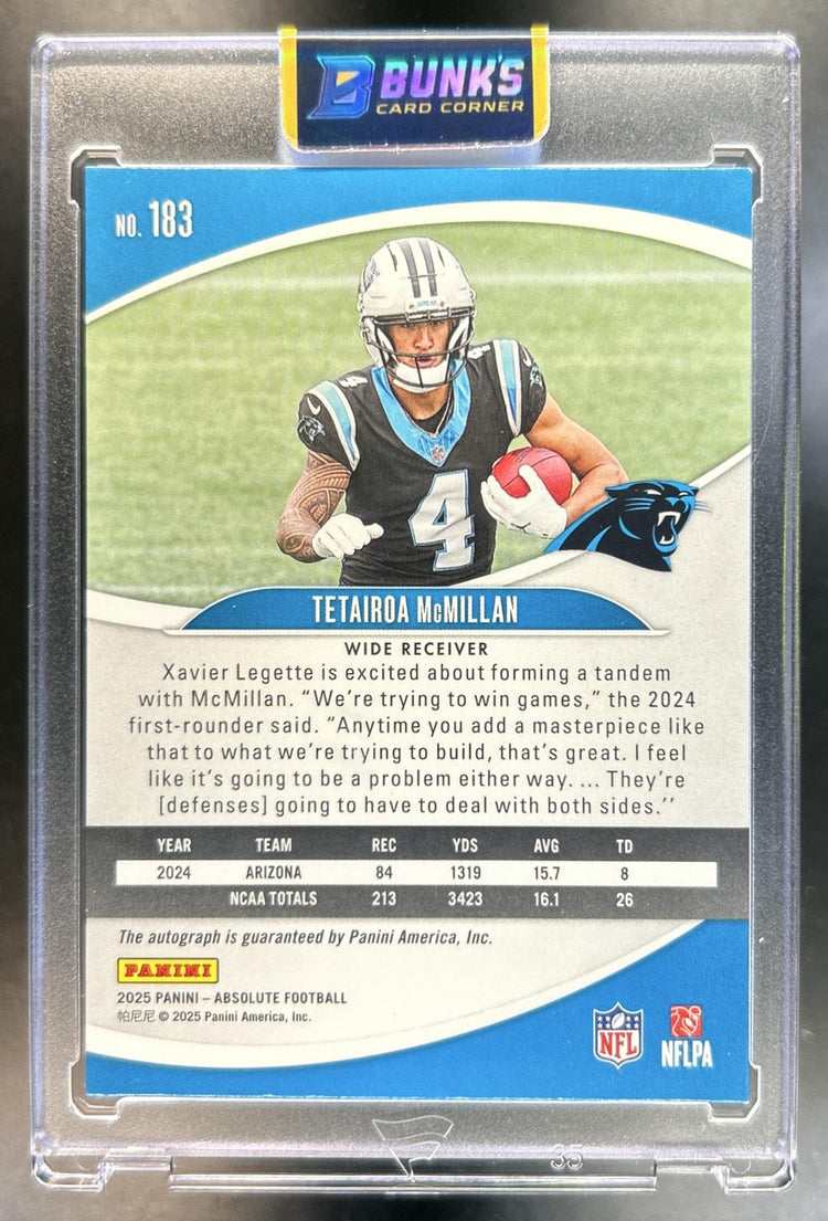 Tetairoa McMillan 2025 Panini Absolute #183 Signature Rookies Spectrum 282/299 RC Auto Panthers