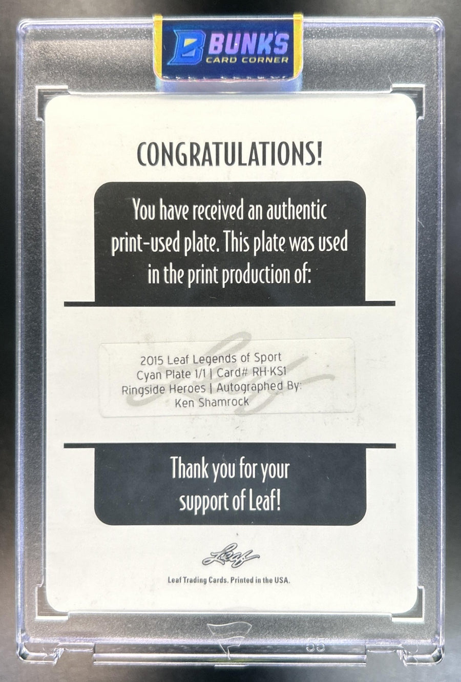 Ken Shamrock Legends of Sport #RH-KS1 Ringside Heroes Printing Plate Black 1/1 Auto
