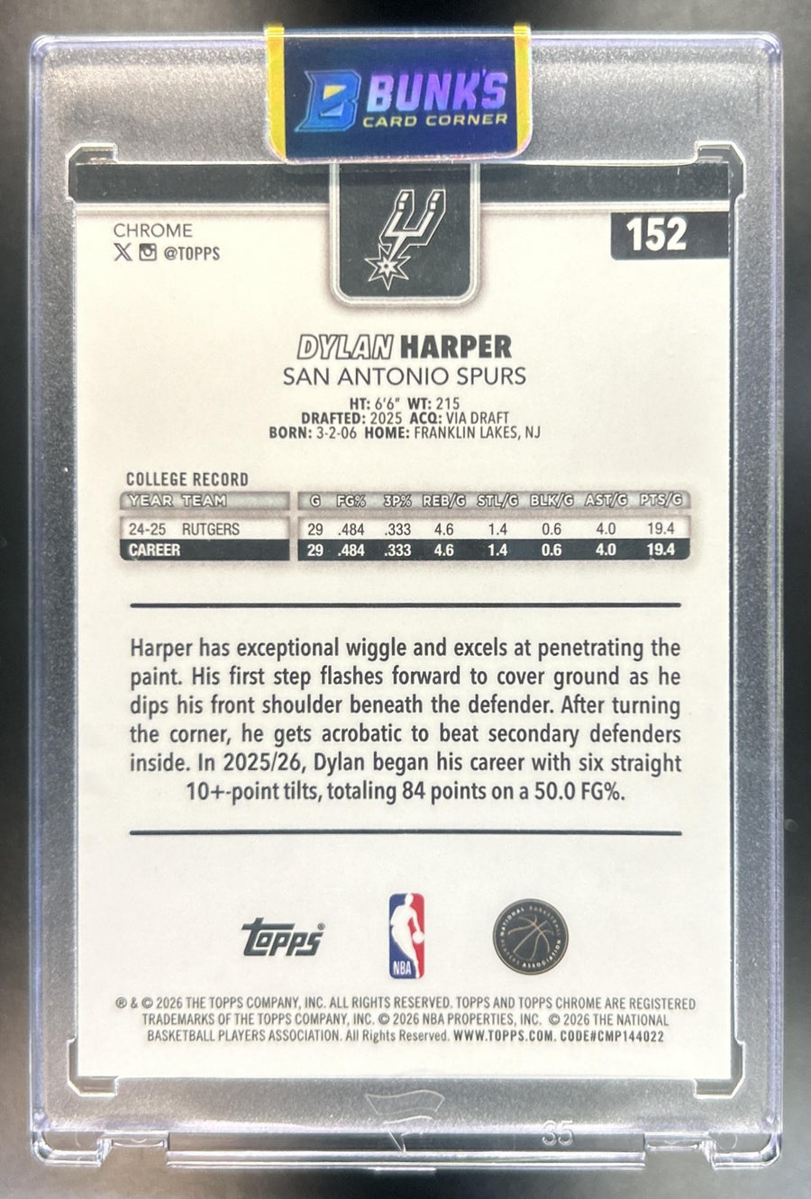 Dylan Harper 2025-26 Topps Chrome Update #152 Prism Refractor RC Spurs