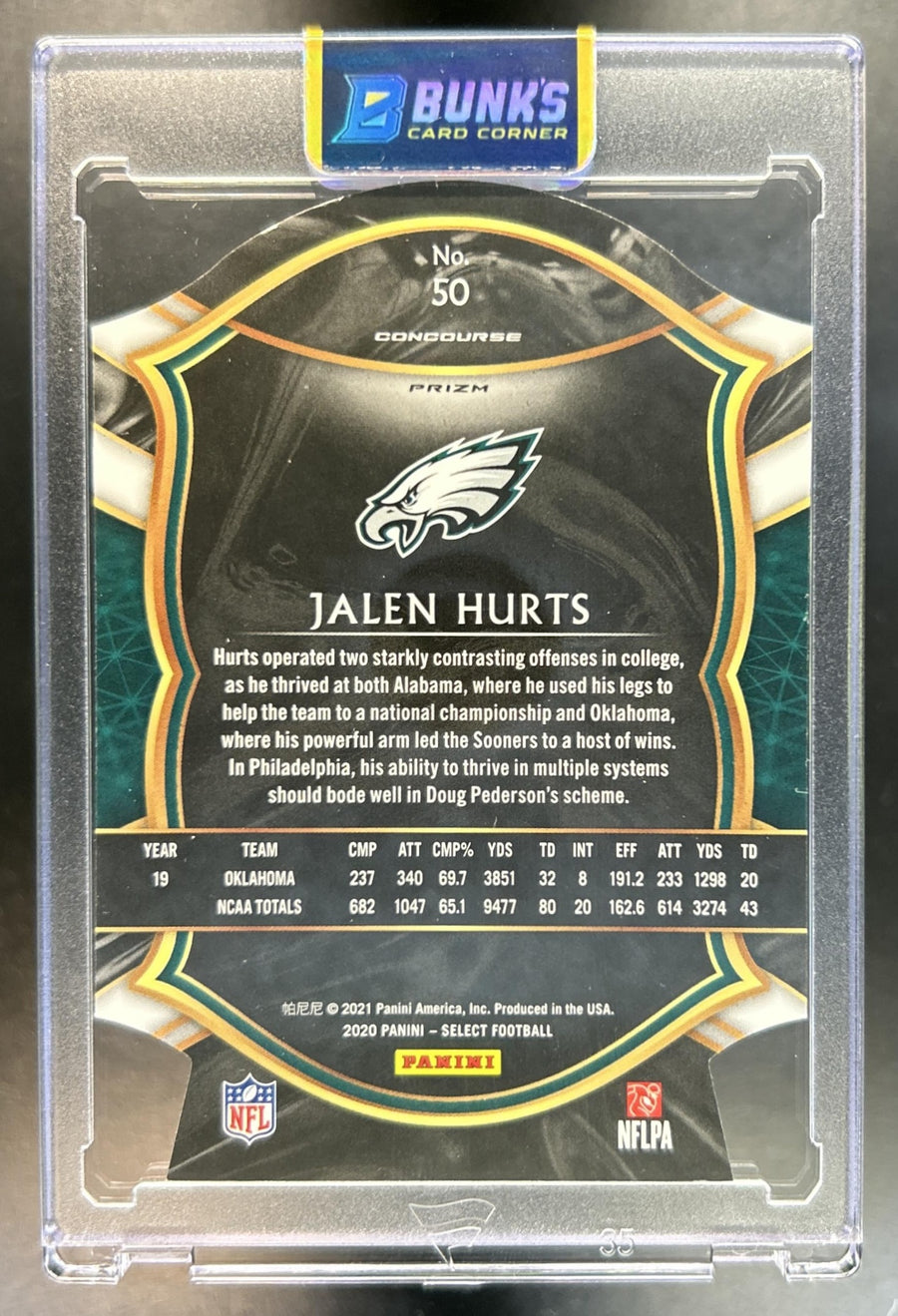 Jalen Hurts 2020 Panini Select #50 Red Prizm Die Cut RC Concourse Eagles