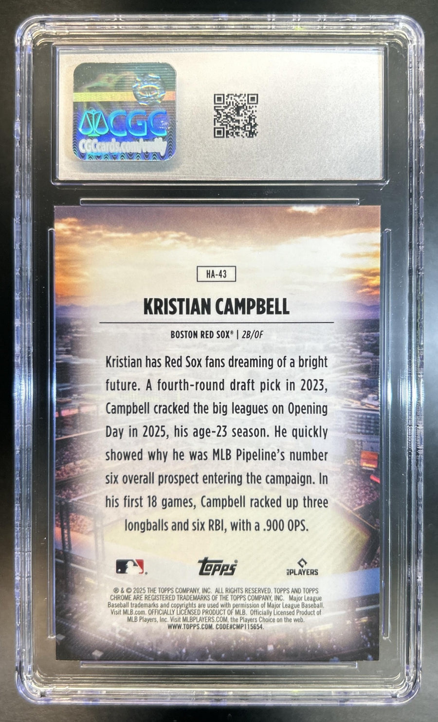 Kristian Campbell 2025 Topps Chrome Update #HA-43 Home Field Advantage RC SSP Red Sox CGC 10