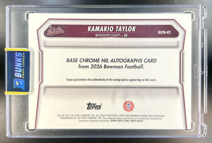 Kamario Taylor 2026 Bowman #BCPA-KT Chrome Auto Mojo Refractor 1st Prospect Bulldogs