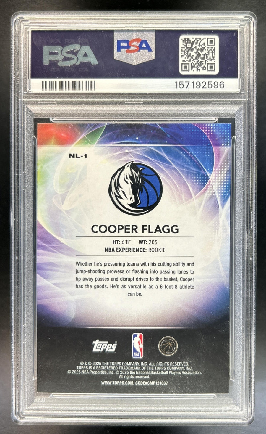 Cooper Flagg 2025-26 Topps #NL-1 No Limit Rainbow Foil RC Mavericks PSA 9