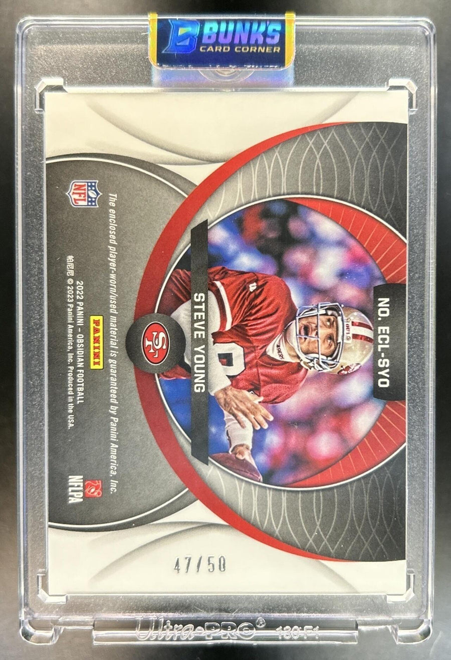 Steve Young 2022 Panini Obsidian #ECL-SYO Eclipse Electric Etch Green 47/50 49ers