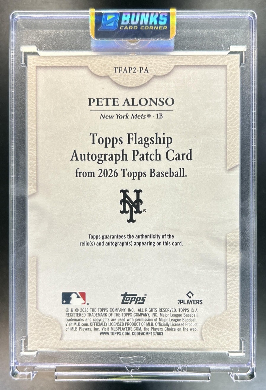 Pete Alonso 2026 Topps Update #TFAP2-PA Auto Patch Black 6/10 MEM SSP Mets