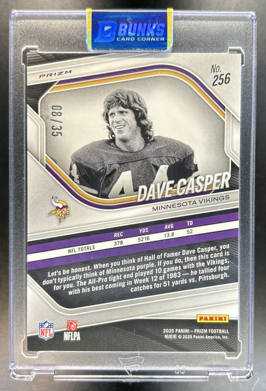Dave Casper 2025 Panini Prizm #256 Blue Shimmer 8/35 Vikings