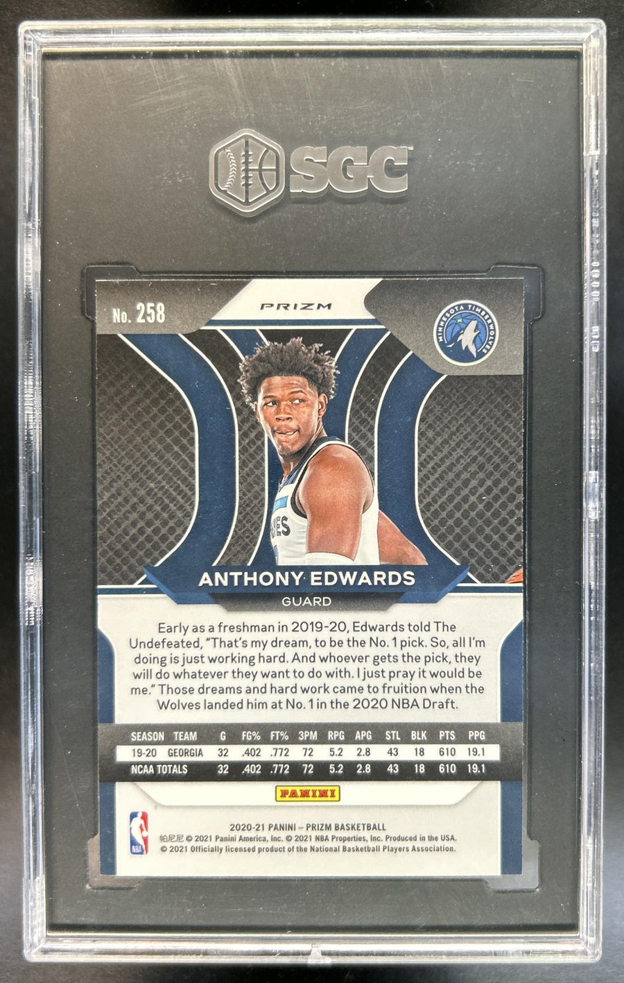 Anthony Edwards 2020-21 Panini Prizm #258 Orange Ice Prizms RC Timberwolves SGC 9.5