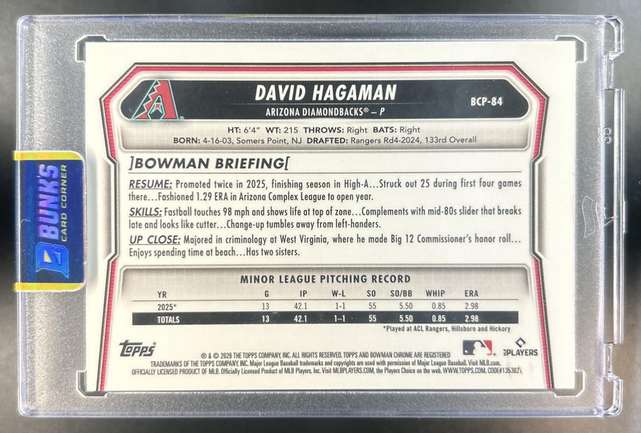 David Hagaman 2026 Bowman #BCP-84 Chrome LogoFractor 15/35 1st Prospect Diamondbacks