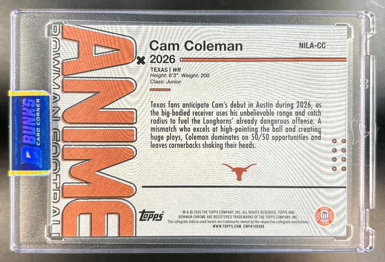 Cam Coleman 2026 Bowman #NILA-CC Anime NIL SSP Longhorns