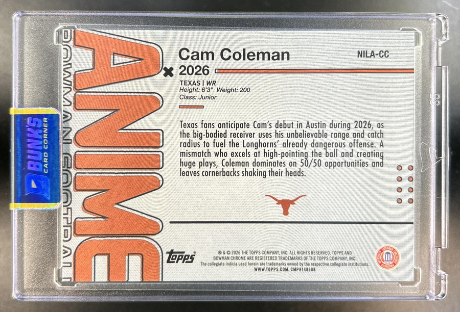 Cam Coleman 2026 Bowman #NILA-CC Anime NIL SSP Longhorns