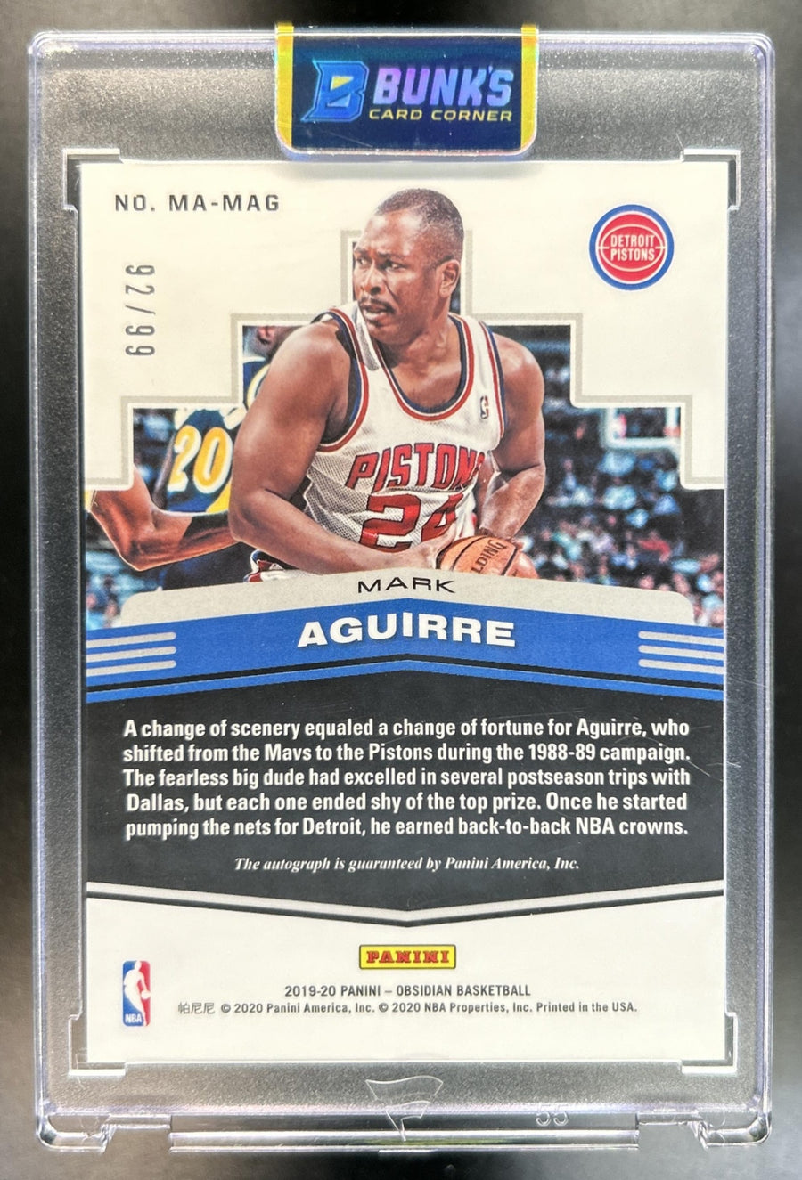 Mark Aguirre 2019-20 Panini Obsidian #MA-MAG Matrix Auto 92/99 Pistons