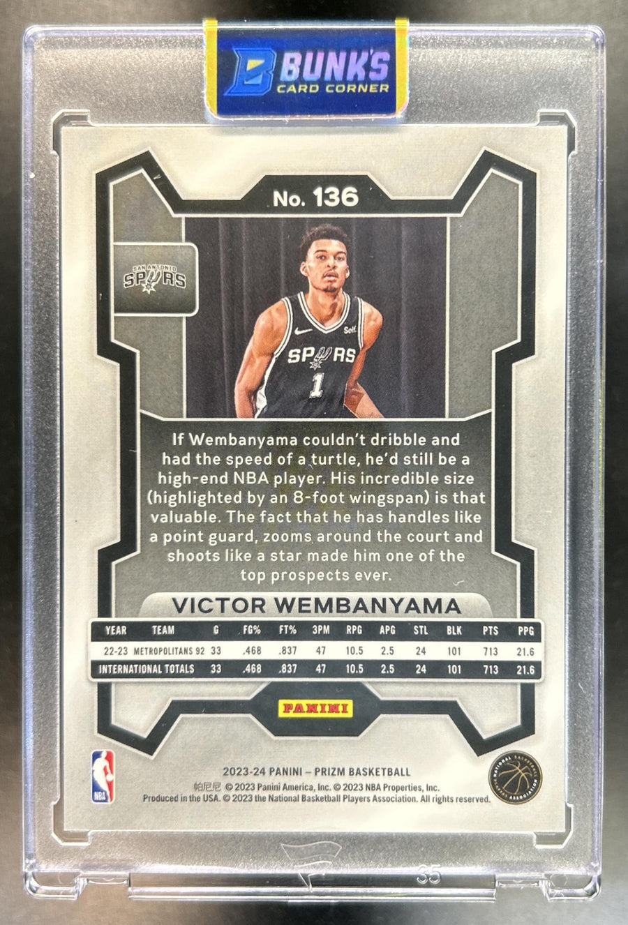 Victor Wembanyama 2023-24 Panini Prizm #136 RC Spurs