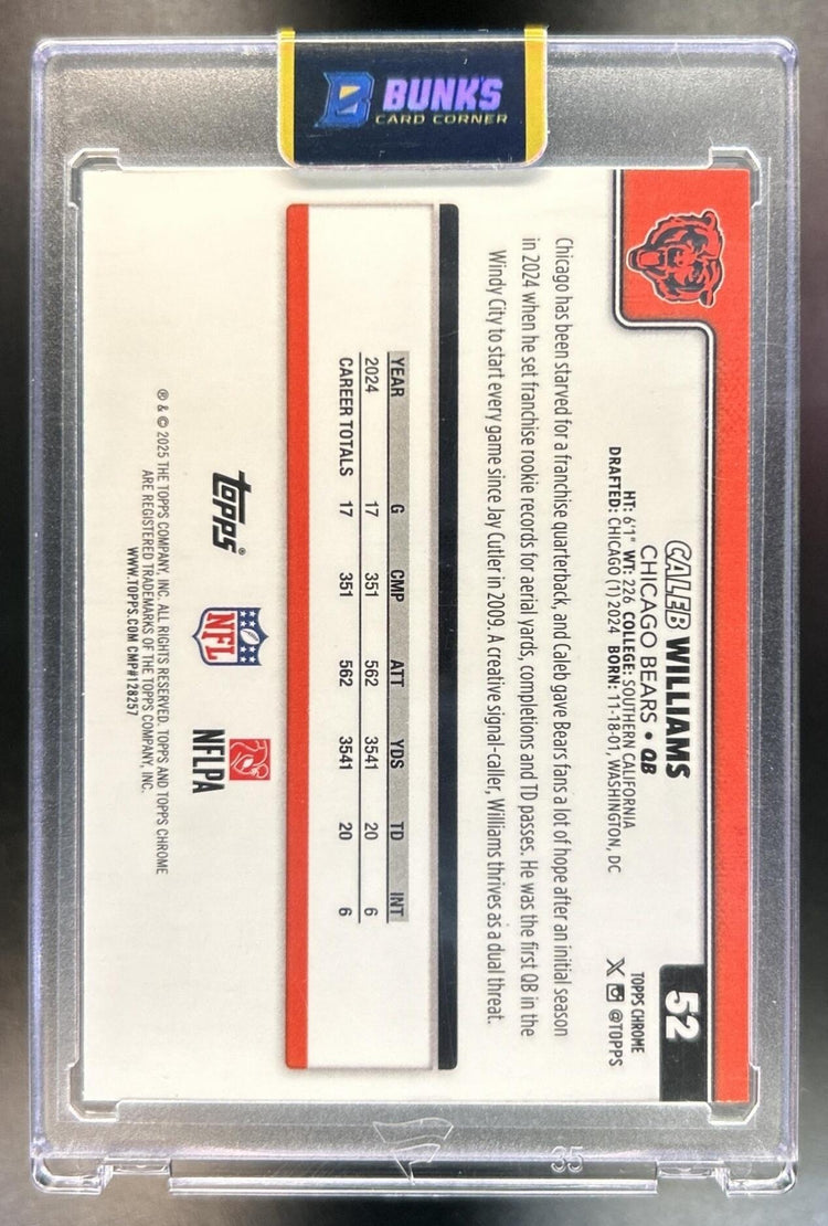 Caleb Williams 2025 Topps Chrome #52 Aqua Wave Refractor 182/199 Bears
