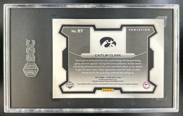 Caitlin Clark 2024 Panini Prizm Draft Picks Collegiate #57 RC VAR SGC 9