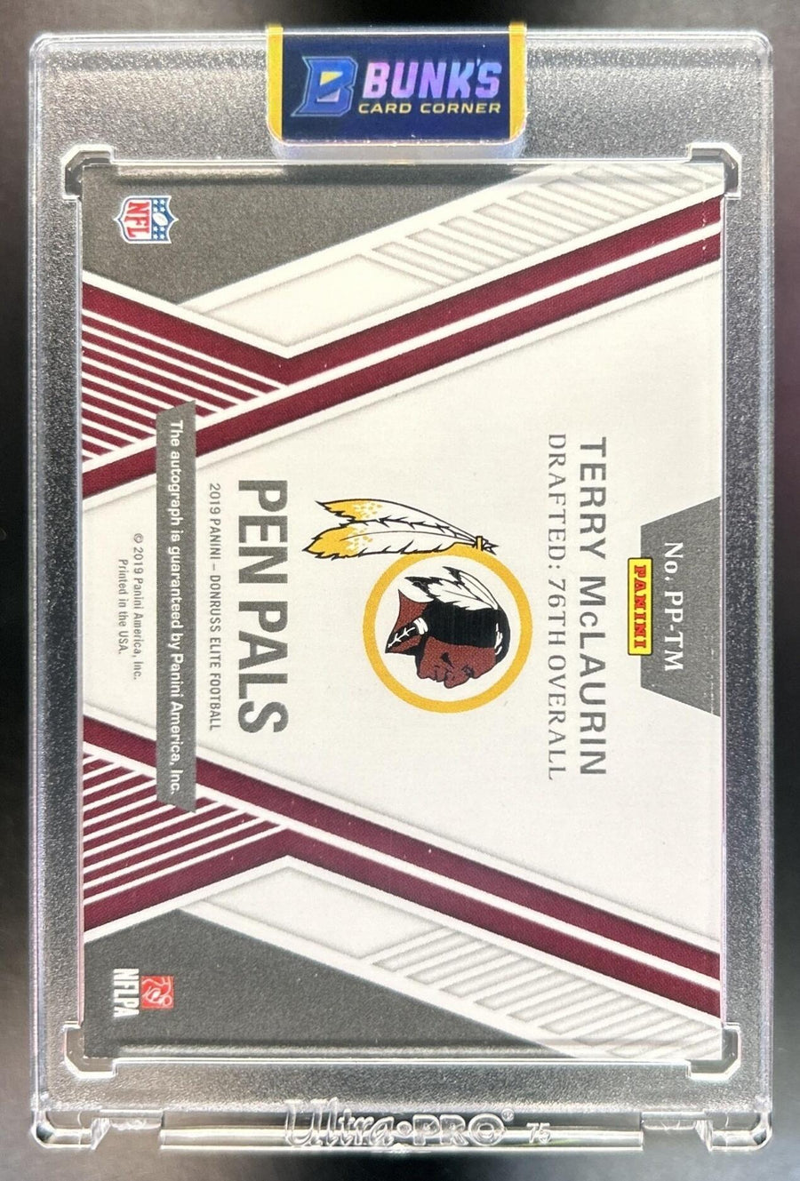 Terry McLaurin 2019 Panini Donruss Elite #PP-TM Pen Pals Auto RC Redskins