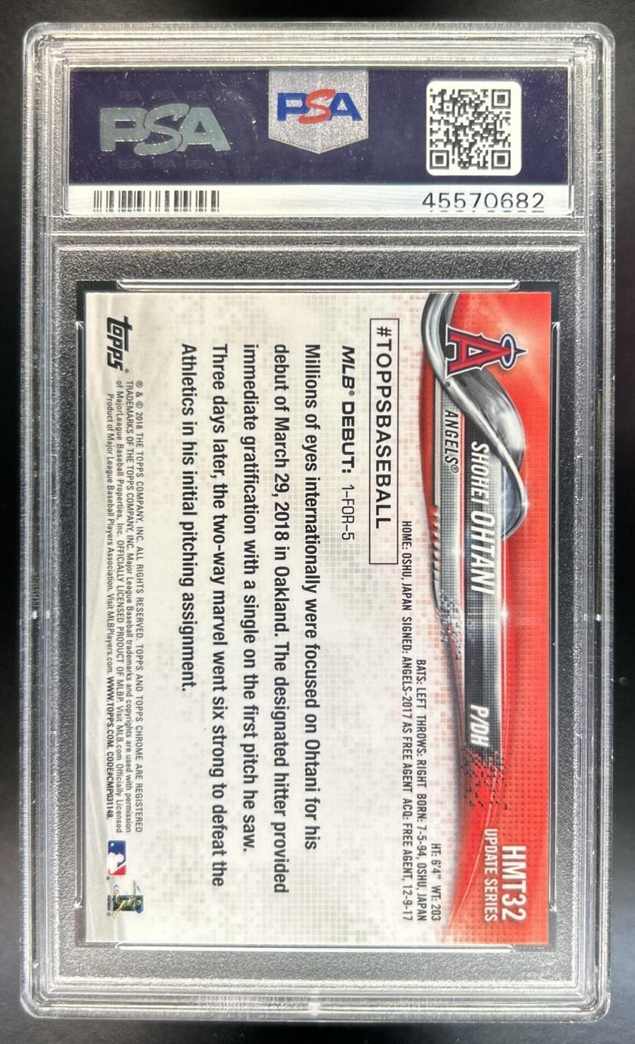 Shohei Ohtani 2018 Topps Chrome Update #HMT32 RC Angels PSA 10