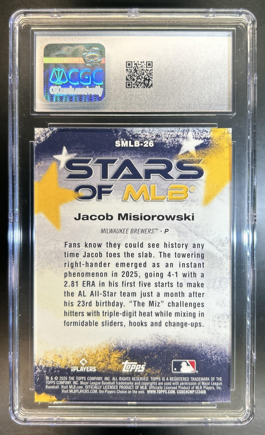 Jacob Misiorowski 2026 Topps Series 1 #SMLB-26 Stars of MLB RC Brewers CGC 10