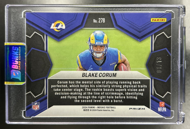 Blake Corum 2024 Panini Mosaic #278 Green Swirl 1/13 RC NFL Debut Rams