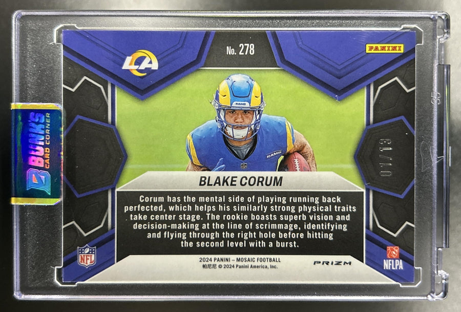 Blake Corum 2024 Panini Mosaic #278 Green Swirl 1/13 RC NFL Debut Rams