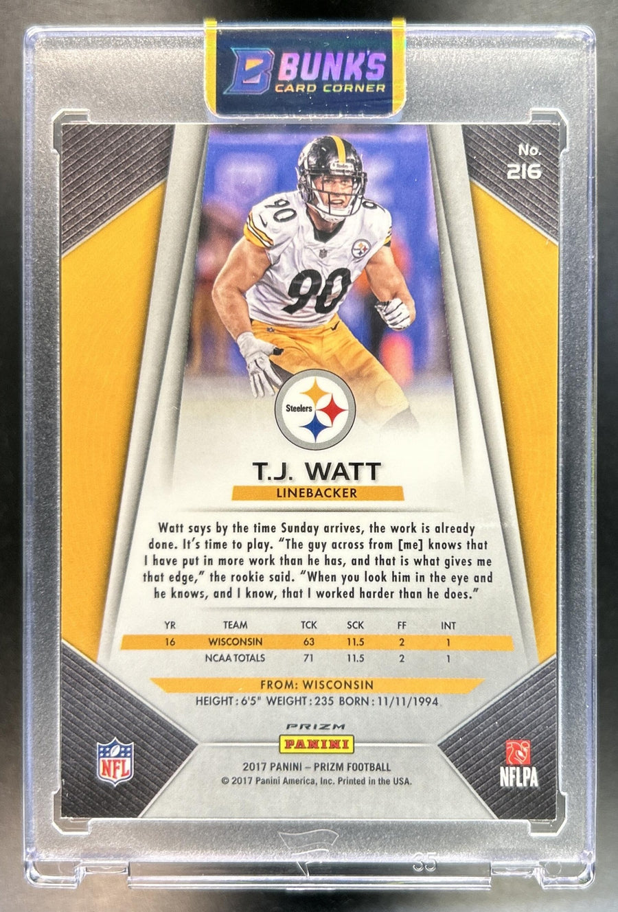 T.J. Watt 2017 Panini Prizm #216 RC Steelers