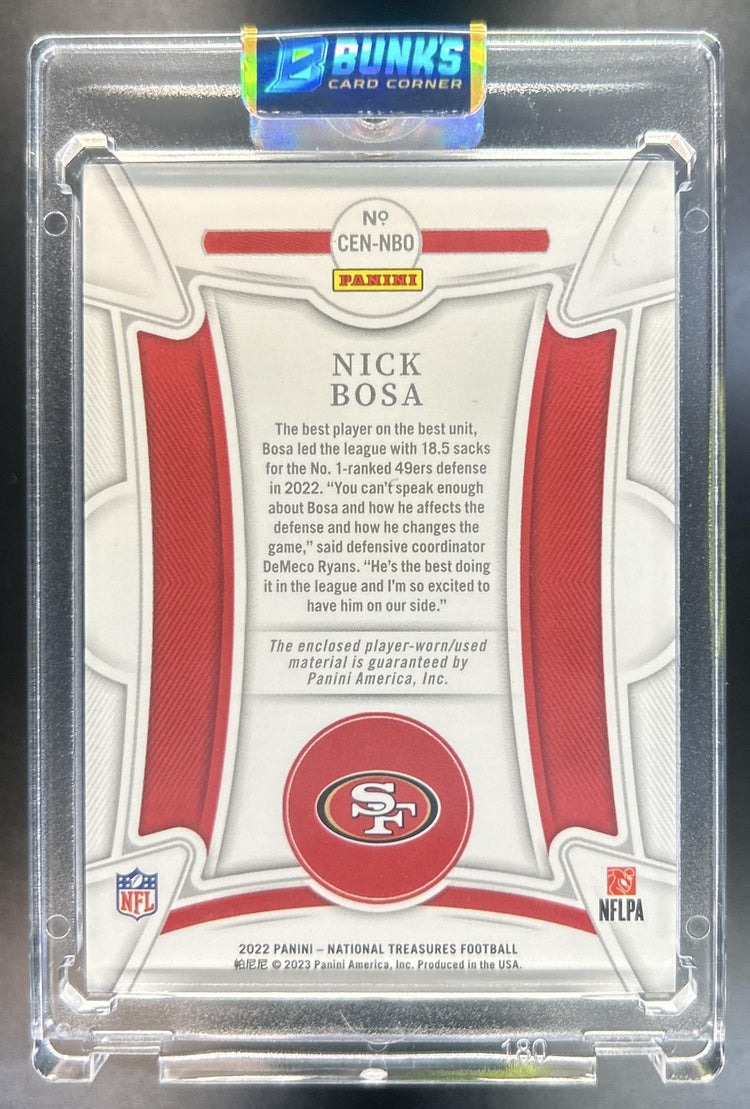 Nick Bosa 2022 Panini National Treasures #CEN-NBO Century Materials Gold 7/49 MEM 49ers